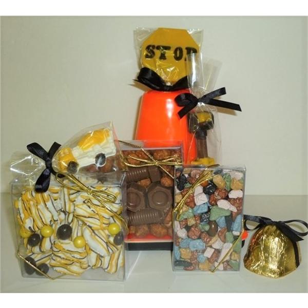 Construction chocolate toolboxes to wow your clients. This construction themed safety cone is delicious.
